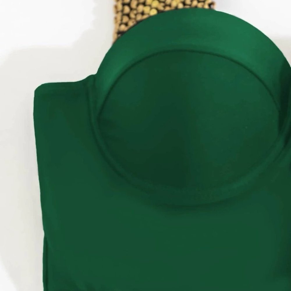 green Push Up One Piece Swimsuit - Picture 7 of 8